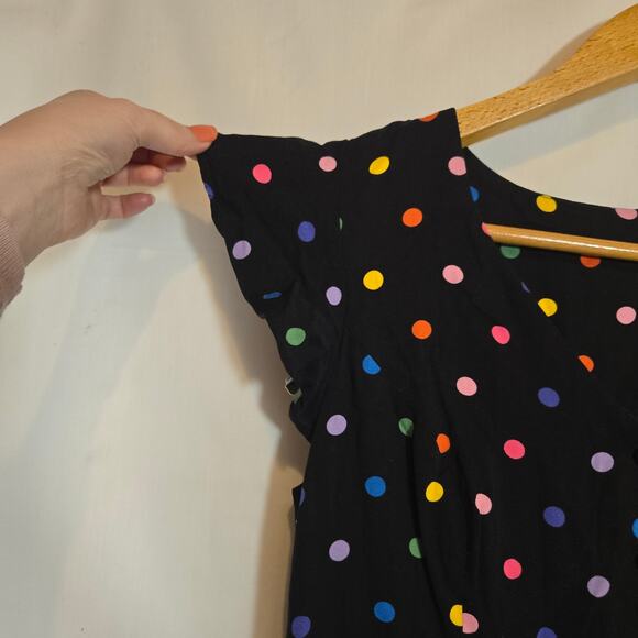 Collectif Thelma Rainbow Polka Dot Flutter Sleeve Cropped Jumpsuit V Neck 10 L - Picture 3 of 10